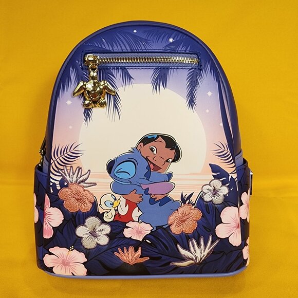 Loungefly Disney Lilo and Stitch Floral Sunset Scene Ducks Mini Backpack NEW - Picture 1 of 12